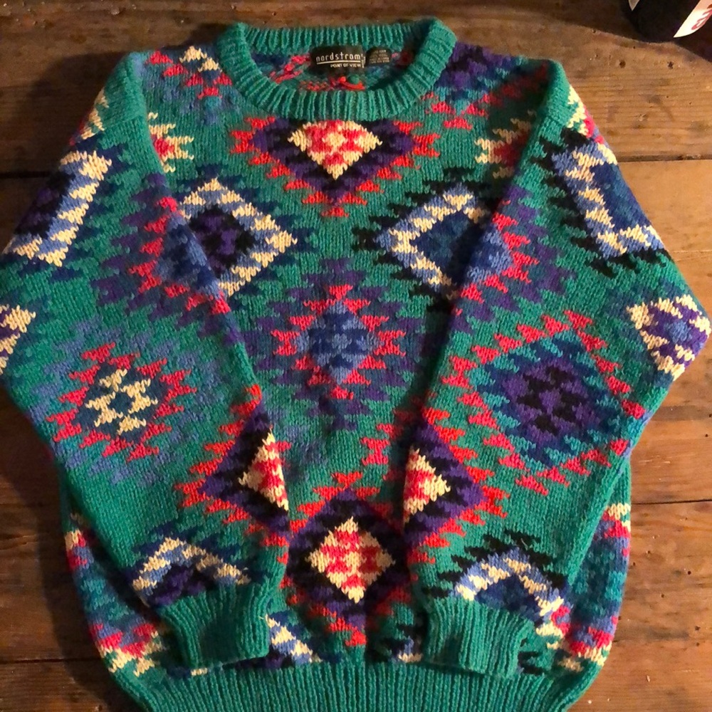 Nordstrom hand knitted 100% wool geometric sweater